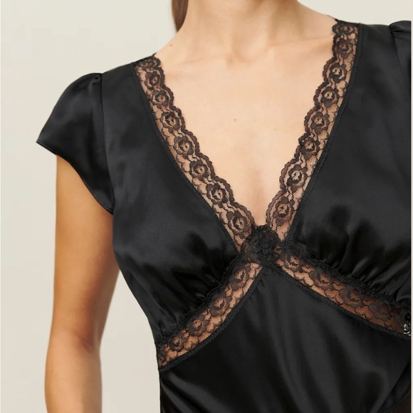 Reformation Black Top with Lace Trim - Picture 1 of 9